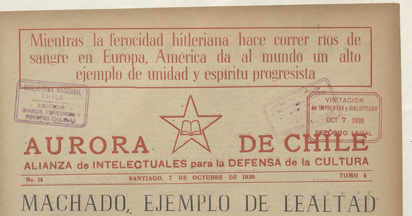 Aurora de Chile. Tomo 5, número 14, 7 de octubre de 1939