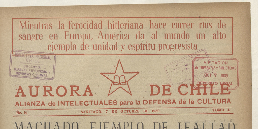 Aurora de Chile. Tomo 5, número 14, 7 de octubre de 1939