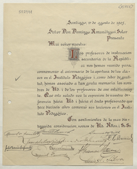 [Tarjeta] 1905 Ago. 1, Santiago [a] Domingo Amunátegui Solar [manuscrito].