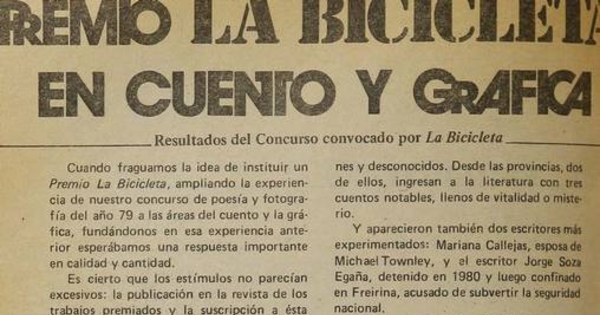 Premio La Bicicleta en cuento y gráfica, 1981