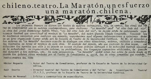 Chileno. Teatro. La Maratón. Un esfuerzo. Una maratón chilena