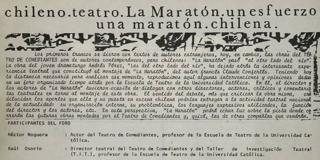 Chileno. Teatro. La Maratón. Un esfuerzo. Una maratón chilena