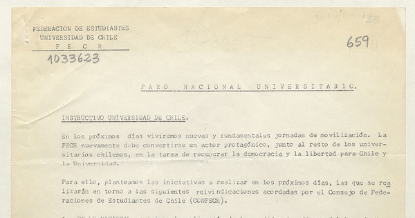 Paro Nacional Universitario. [manuscrito]