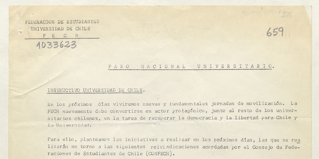 Paro Nacional Universitario. [manuscrito]