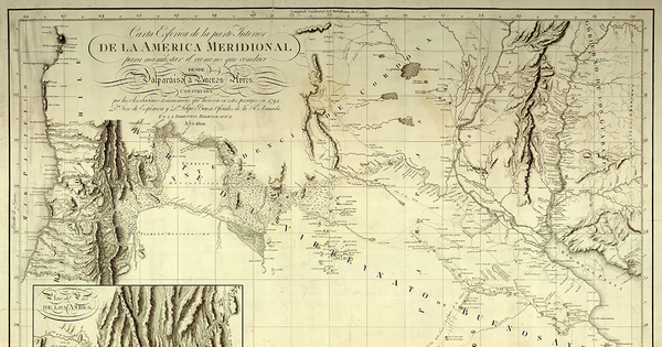 Carta esférica de la parte interior de la América meridional para manifestar el camino que conduce desde Valparaíso a Buenos Aires [material cartográfico]