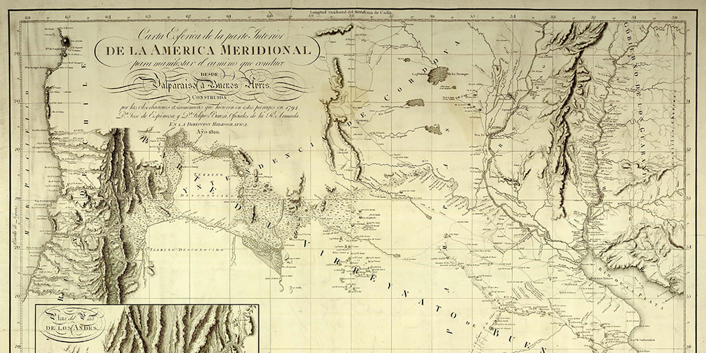 Carta esférica de la parte interior de la América meridional para manifestar el camino que conduce desde Valparaíso a Buenos Aires [material cartográfico]