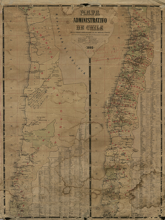 Mapa administrativo de Chile [material cartográfico] : para la comisión organizadora de los Servicios Públicos