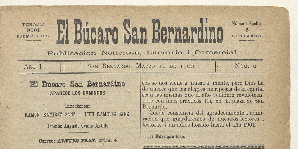 El Búcaro San Bernardino, n° 9, 11 de marzo de 1900