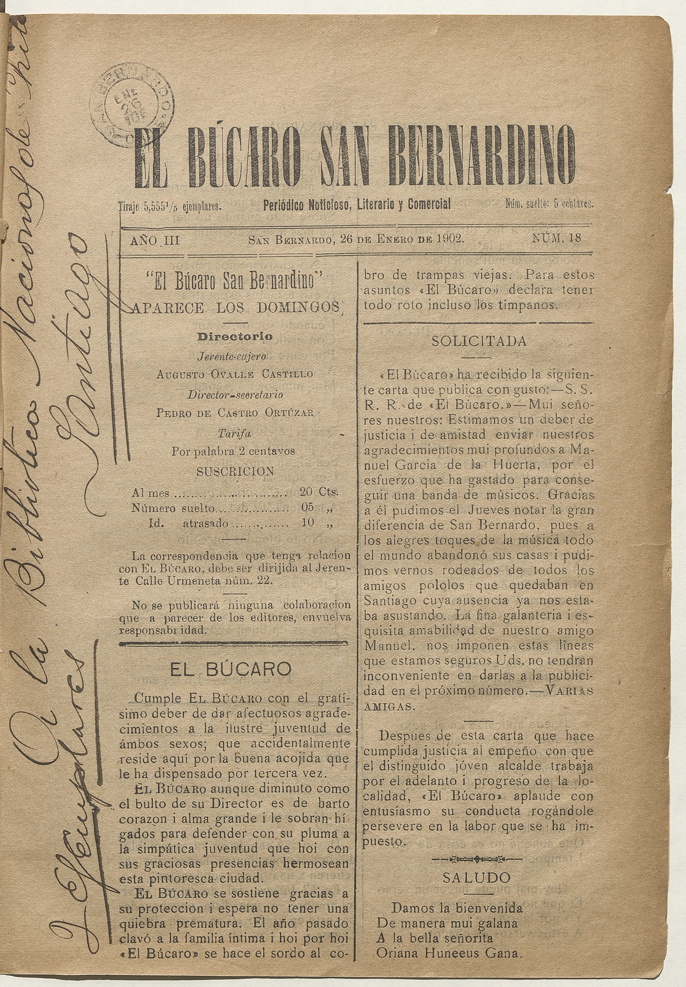 El Búcaro San Bernardino, n° 18, 26 de enero de 1902