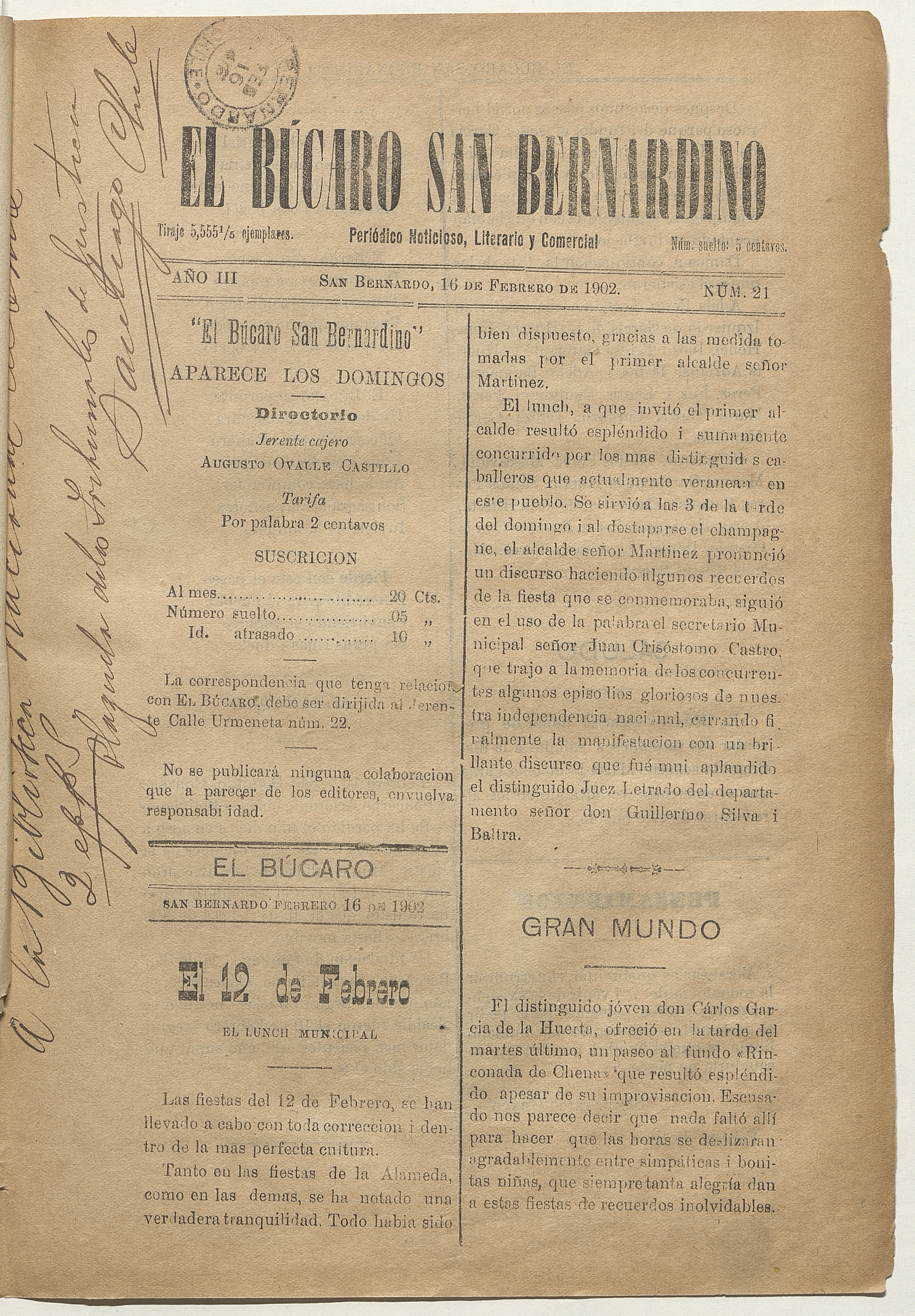 El Búcaro San Bernardino, n° 21, 16 de febrero de 1902