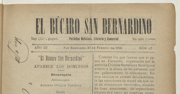El Búcaro San Bernardino, n° 22, 23 de febrero de 1902
