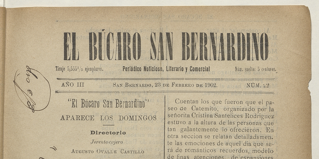 El Búcaro San Bernardino, n° 22, 23 de febrero de 1902