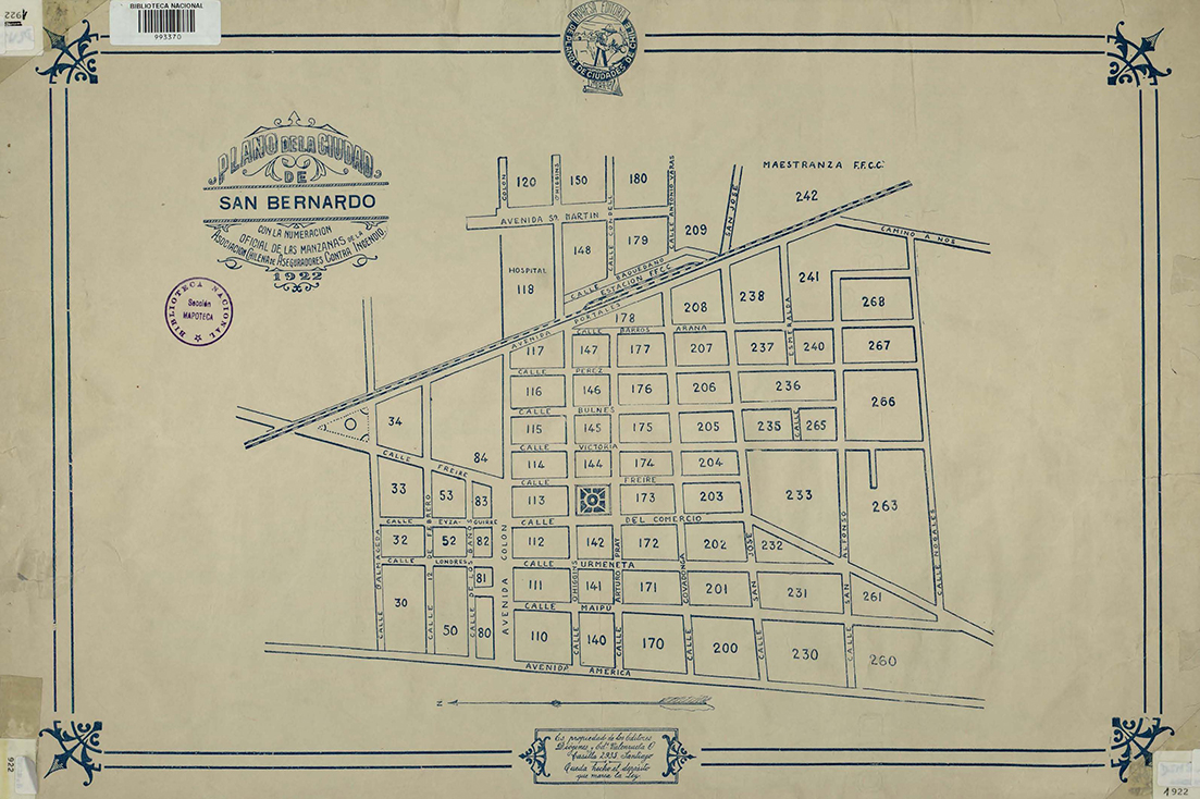 Plano de la ciudad de San Bernardo [material cartográfico] : con la numeración oficial de manzanas