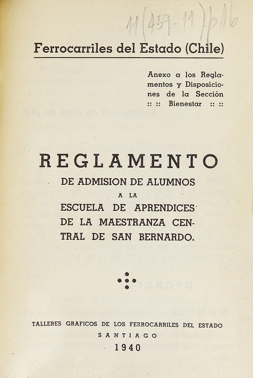 Reglamento de admisión de alumnos a la Escuela de Aprendices de la Maestranza Central de San Bernardo