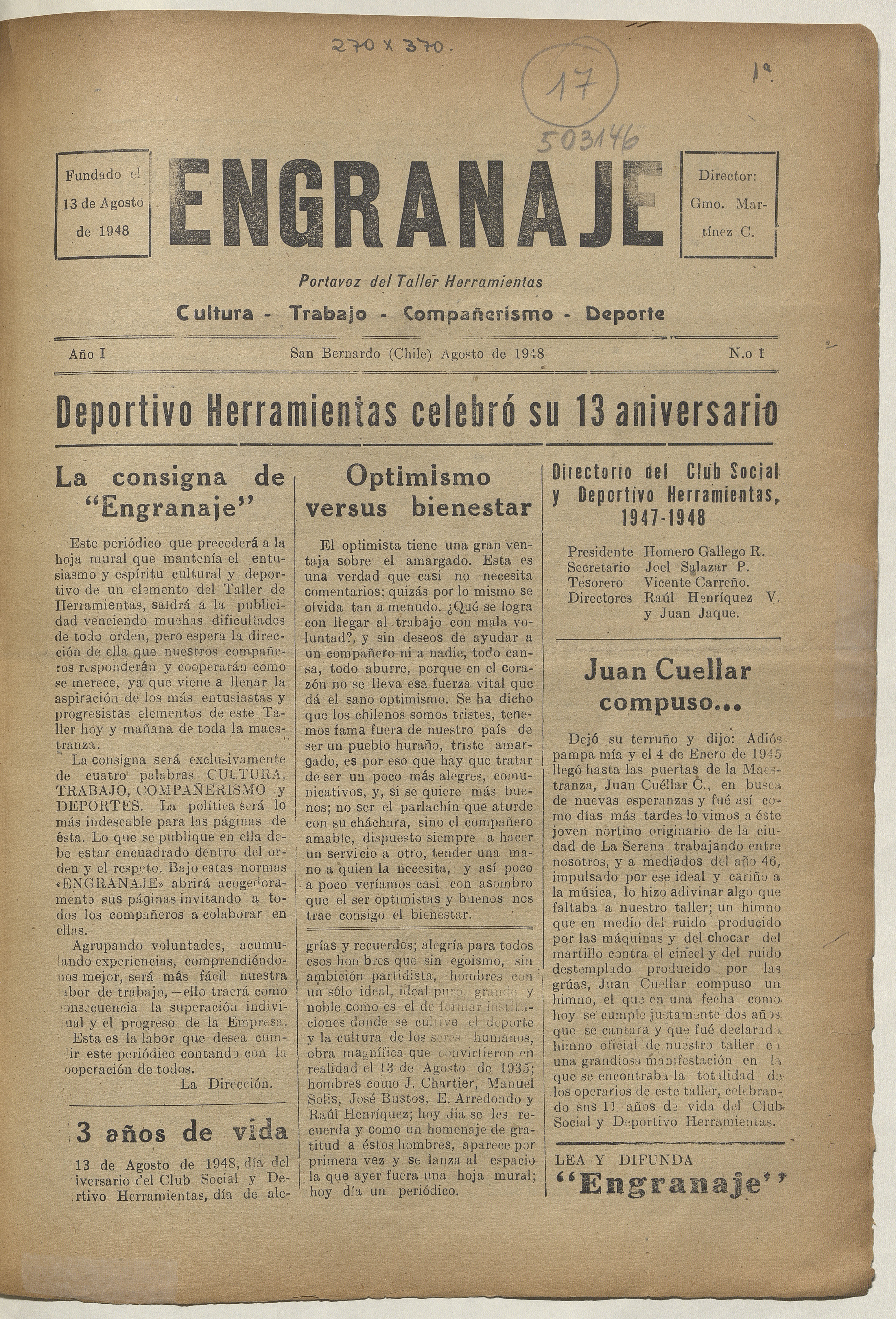 Engranaje, n° 1, agosto de 1948