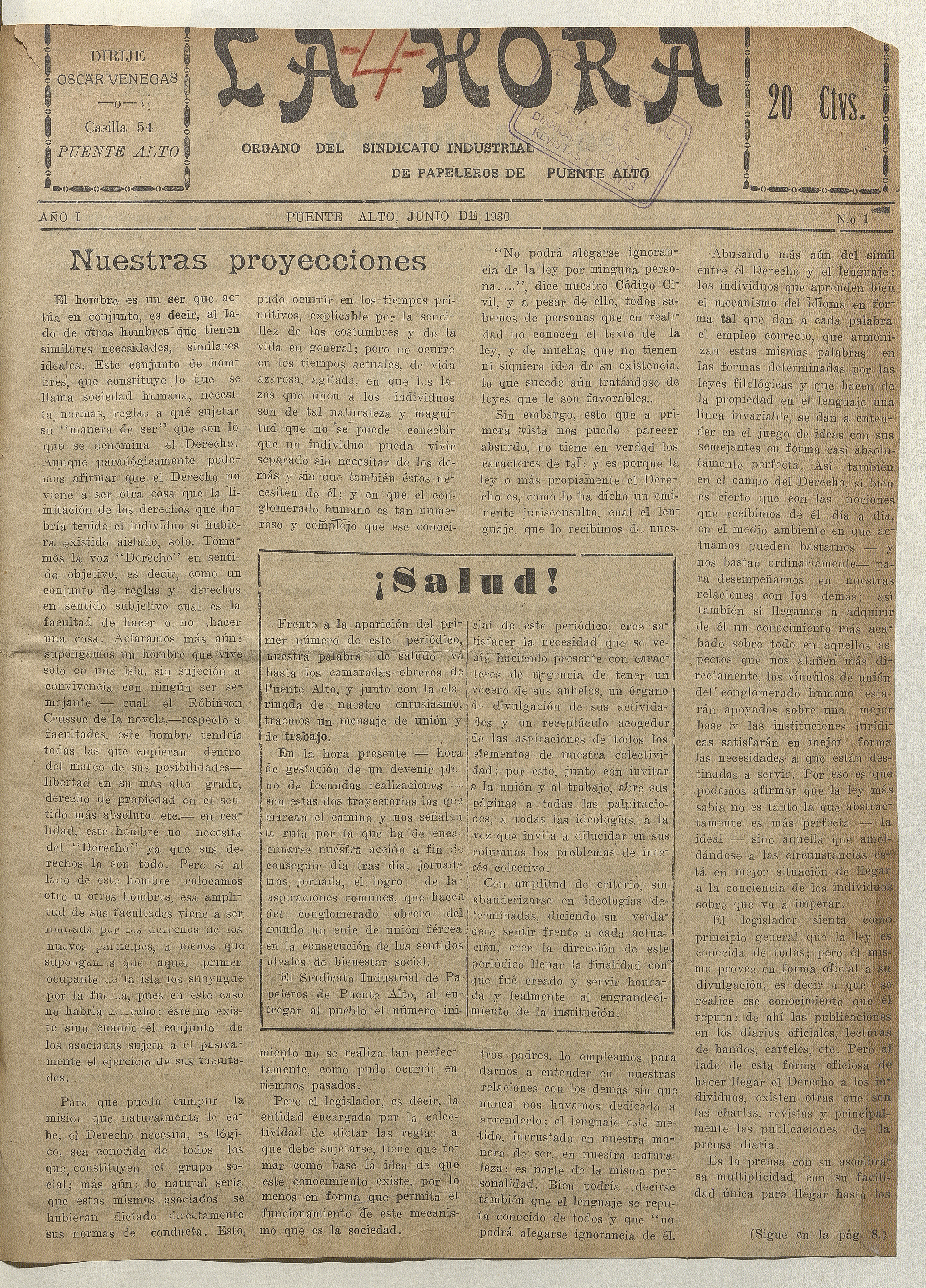 La Hora, Junio de 1930