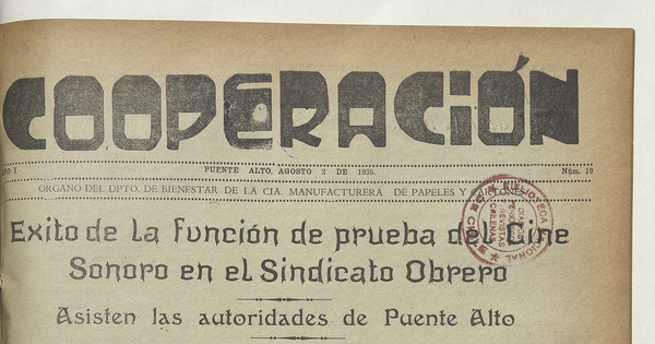 Cooperación, N° 19, 2 de agosto de 1935