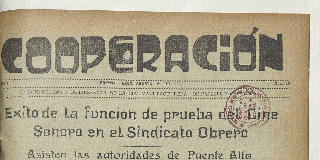 Cooperación, N° 19, 2 de agosto de 1935