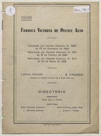 31ª memoria de la Fábrica Victoria de Puente Alto, 1936