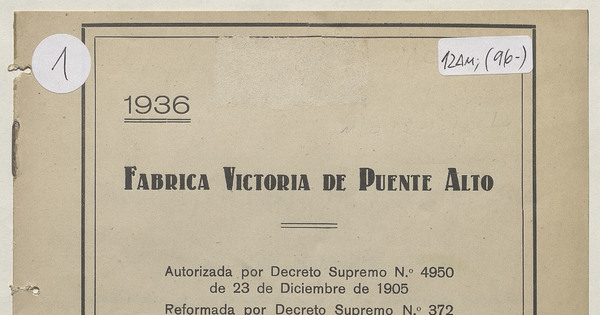 31ª memoria de la Fábrica Victoria de Puente Alto, 1936