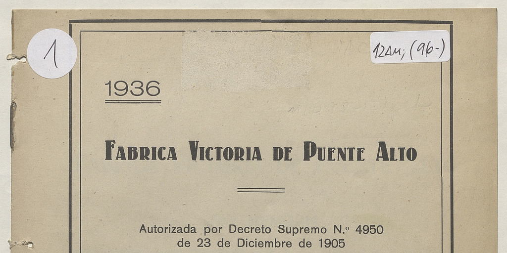 31ª memoria de la Fábrica Victoria de Puente Alto, 1936