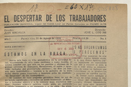 El Despertar de los Trabajadores, n° 1, 31 de agosto de 1940