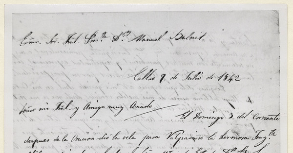 [Carta] 1842 julio 9, Callao [a] Manuel Bulnes. [manuscrito]. Bernardo O’Higgins