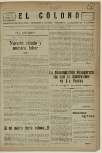 El Colono, número 1, 6 de octubre de 1935