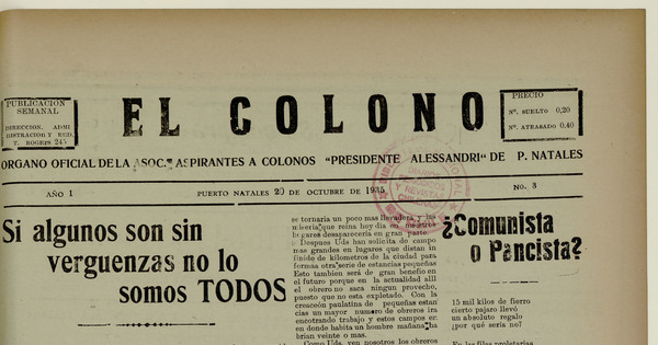 El Colono, número 3, 20 de octubre de 1935