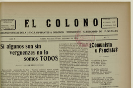 El Colono, número 3, 20 de octubre de 1935