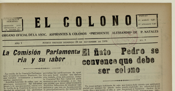 El Colono, número 8, 25 de noviembre de 1935