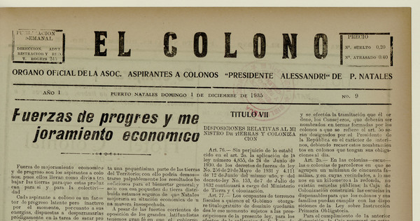 El Colono, número 9, 1 de diciembre de 1935