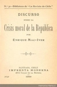 Portada de Discurso sobre la crisis moral de la república