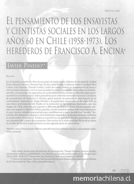 El pensamiento de los ensayistas y cientistas sociales en los largos años 60 en Chile (1958-1973)