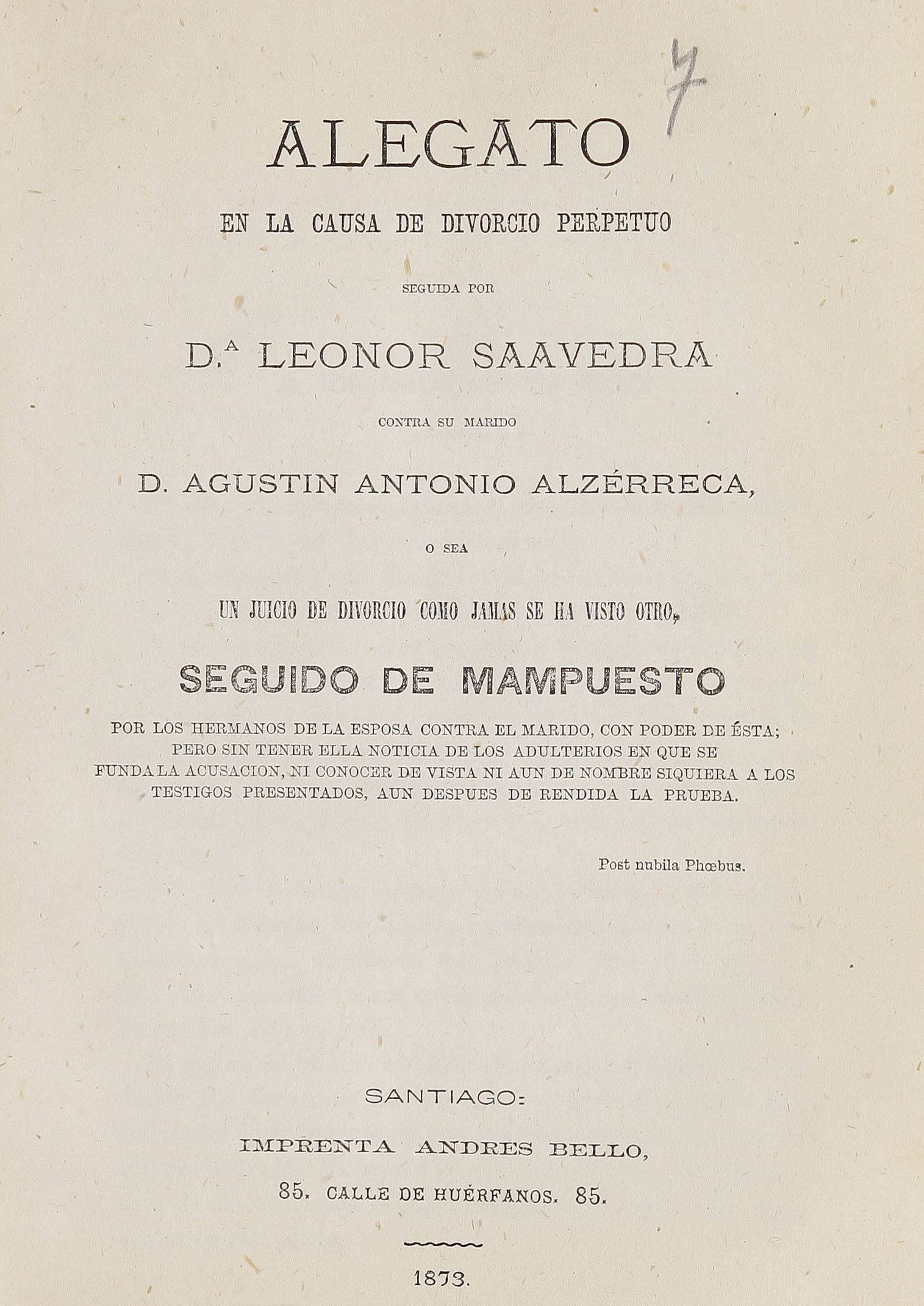 Alegato en la causa de divorcio perpetuo seguida por Da Leonor Saavedra