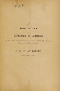 Escrito de expresión de agravios de don Ligorio Irarrázaval en el juicio que le ha entablado doña Perpetua Eguiguren sobre divorcio perpetuo, Santiago, 1890