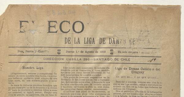 El Eco de la Liga de Damas Chilenas, año 1, número 1,