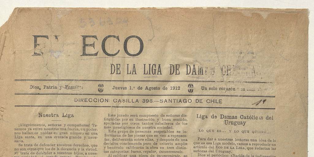 El Eco de la Liga de Damas Chilenas, año 1, número 1,