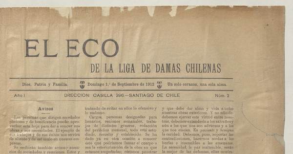 El Eco de la Liga de Damas Chilenas, año 1, número 2,