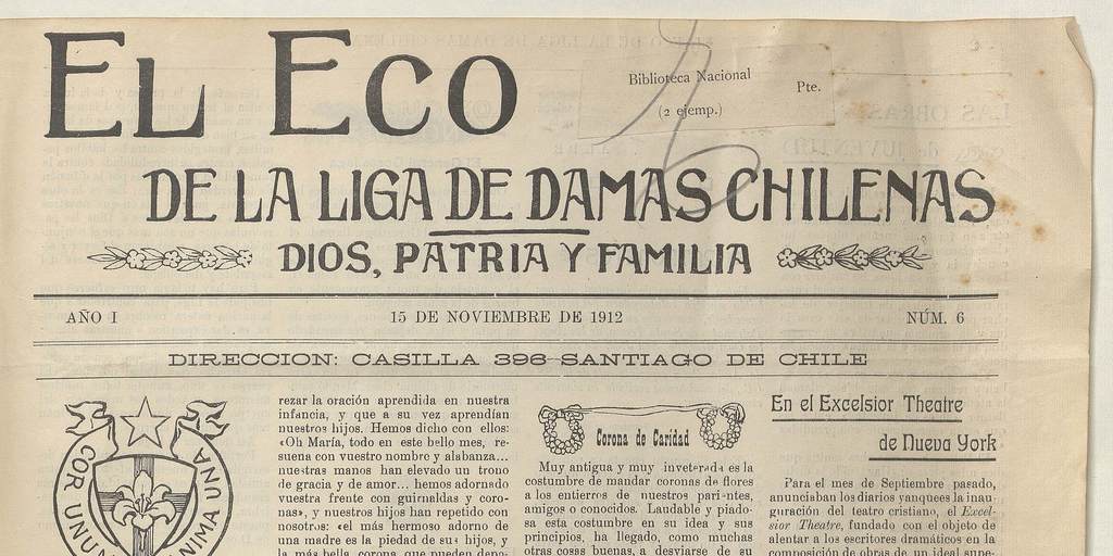 El Eco de la Liga de Damas Chilenas, año 1, número 6