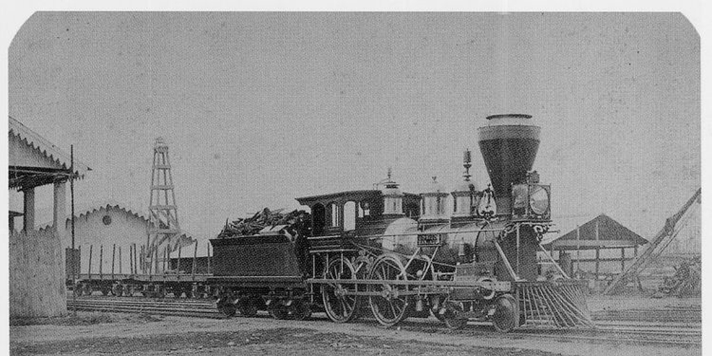 Pie de página: Locomotora. Rancagua, Santiago, 1862. Album Museo Histórico Nacional. Fotografía atribuída a E. Cachois.