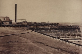 Pie de página: Vista general de costado de la Oficina Salitrera La Patria. 1889. Fotografía de L. Boudat.