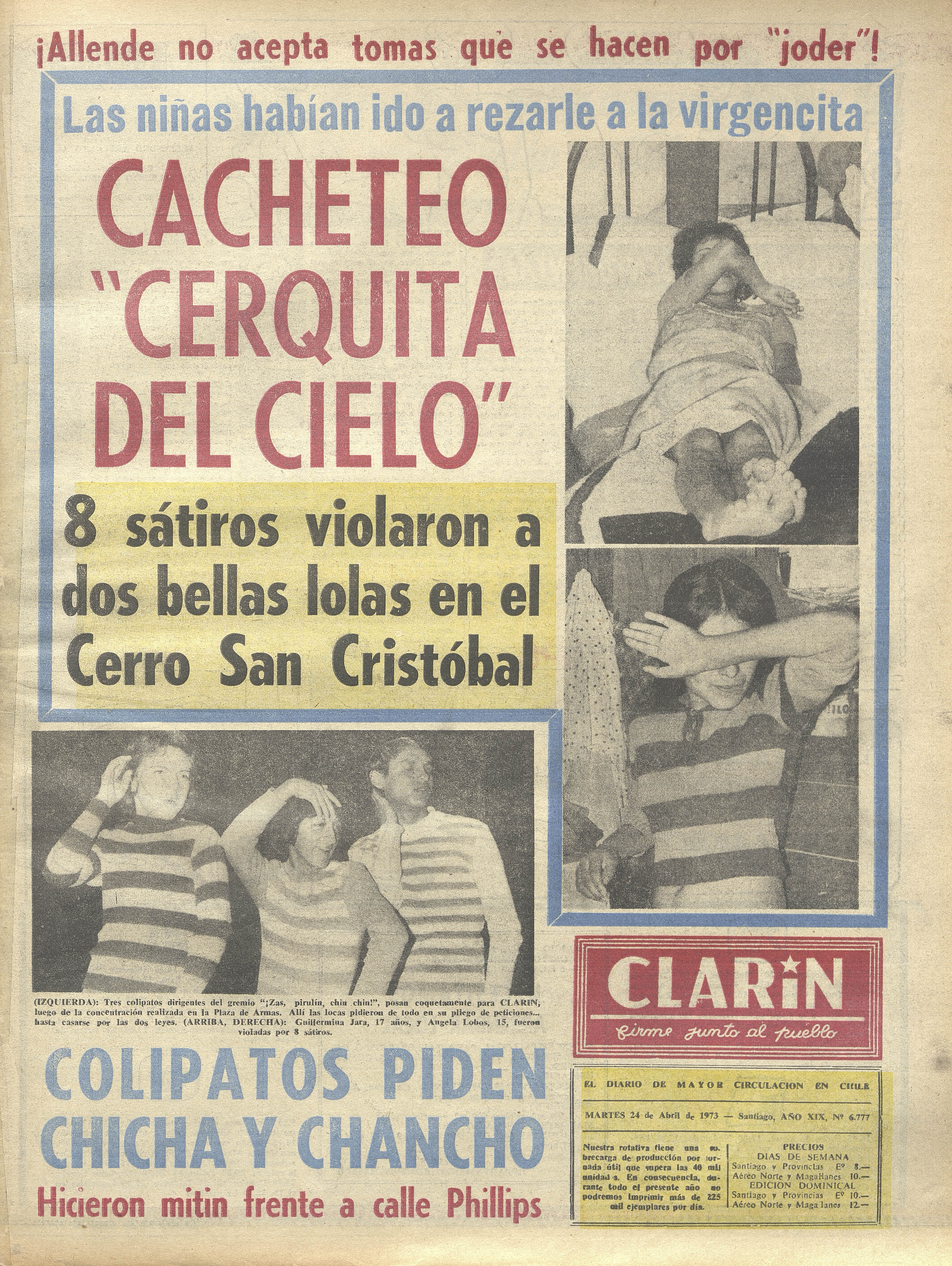 Portada periódico El Clarín: año 19, número 6777, 24 de abril de 1973 -  Memoria Chilena, Biblioteca Nacional de Chile