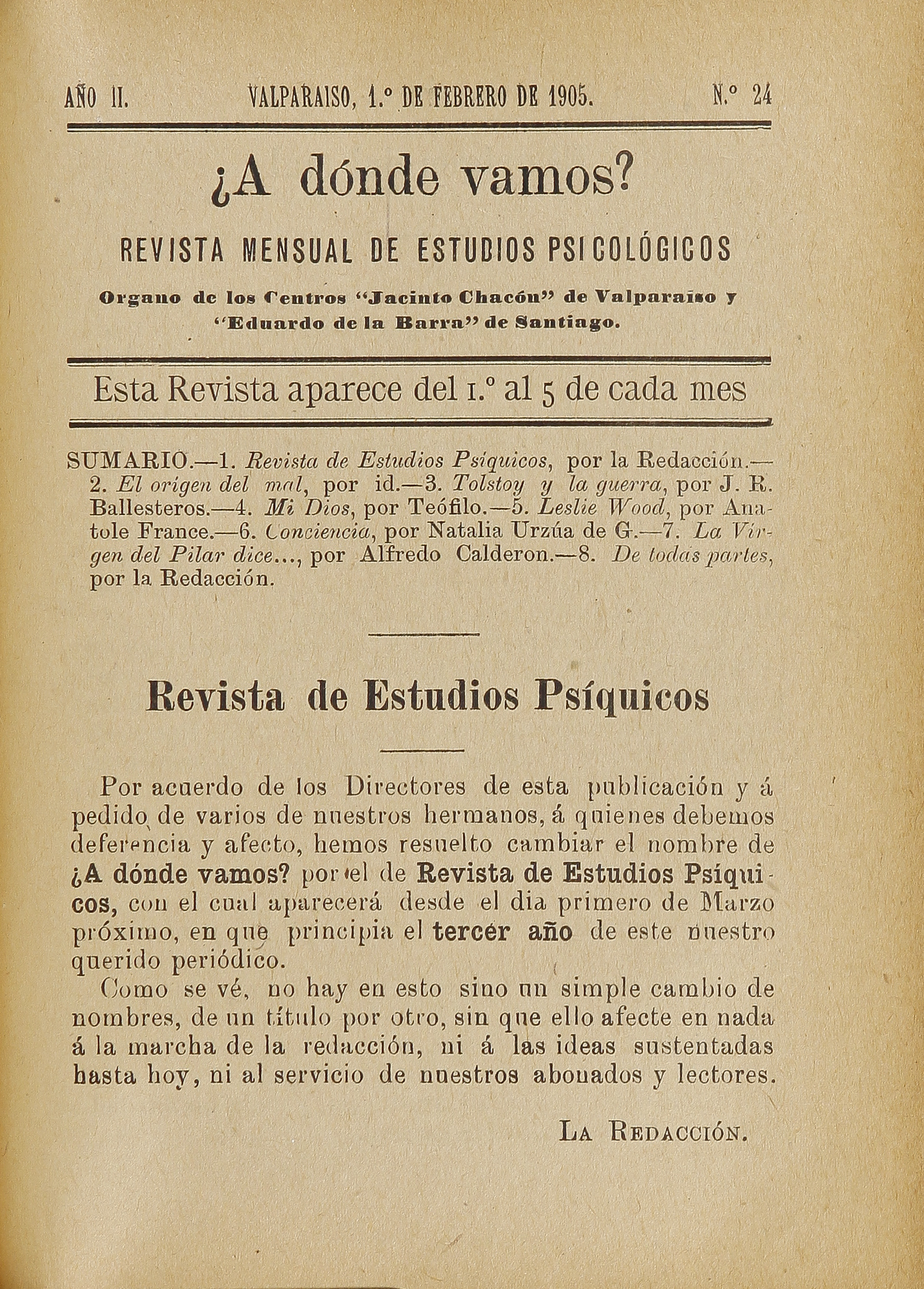 A dónde vamos?, n° 24, febrero de 1905