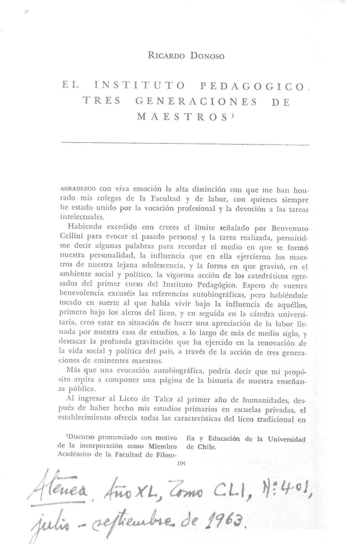 El Instituto Pedagógico, tres generaciones de maestros [artículo]