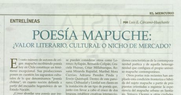 Poesía mapuche: ¿valor literario, cultural o nicho de mercado?