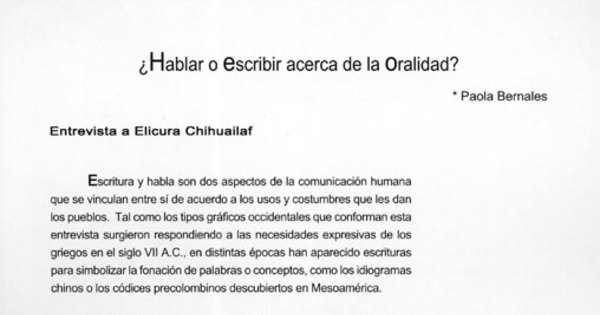 ¿Hablar o escribir acerca de la oralidad?