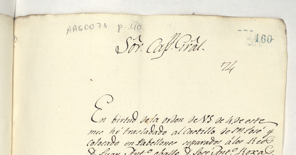  [Oficio] 1810 Jun. 7, Valparaíso [manuscrito] : [al] S[eñ]or Cap[ita]n G[ene]ral del Reyno / Joachím de Alós.