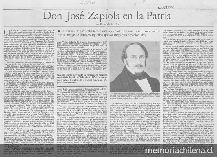 Don José Zapiola en la patria