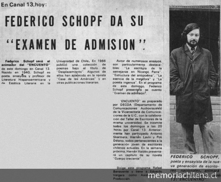 Federico Schopf da su "Examen de Admisión"